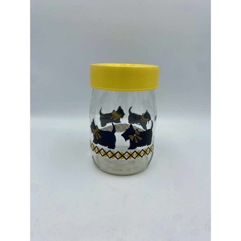 Vintage 1L Carlton Scottie Dog Glass Canister Treat Jar Plaid 6"
